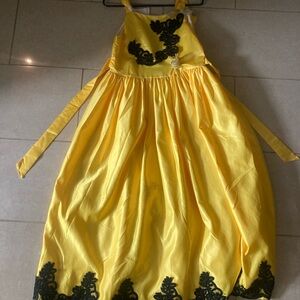 Yellow Dress with Black Lace Accents